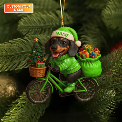 Personalized Ornament Christmas Dachshund, Custom Name Colorful Dachshund In Ornament, Wiener Dog Xmas Ornament