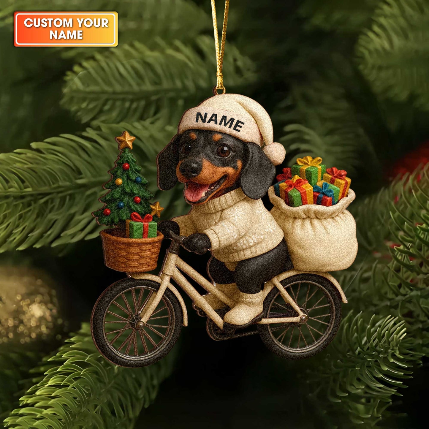 Personalized Ornament Christmas Dachshund, Custom Name Colorful Dachshund In Ornament, Wiener Dog Xmas Ornament