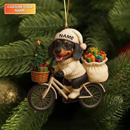 Personalized Ornament Christmas Dachshund, Custom Name Colorful Dachshund In Ornament, Wiener Dog Xmas Ornament