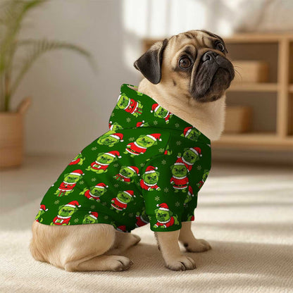 Christmas Dog Hoodie, Pug Xmas Pattern Dogs Hoodie, Pet Hoodie For Dog Lover, pug in a hoodie