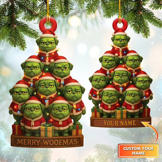 Personalized Pug Christmas Tree Ornament, Custom Name Funny Dog Holiday Decoration for Pug Lovers