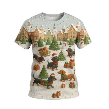 Christmas Dachshund Shirt, Holiday Weenie Dog Shirt, Winter Snow Sweater, Holiday Village Shirt