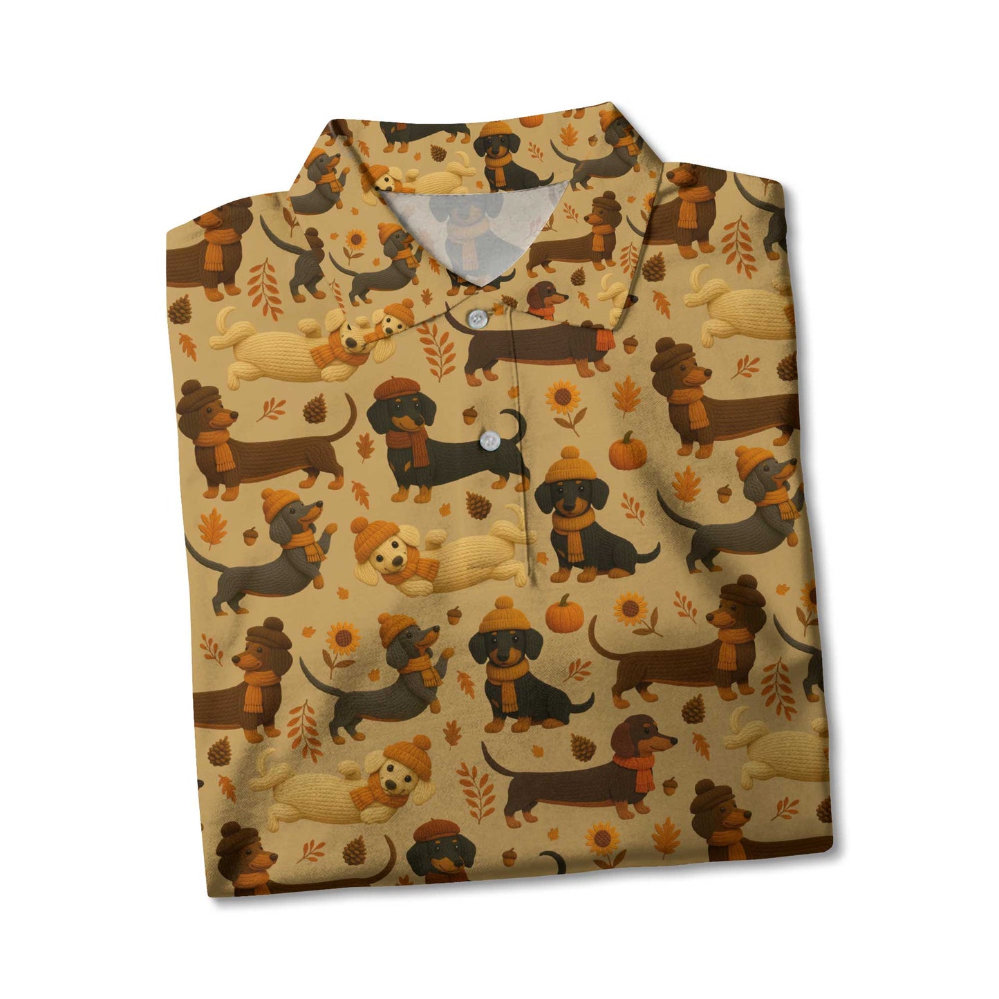Fall Pattern Shirt, Dachshund Christmas Shirt, Weiner Dog Tee, Pattern Polos For Spooky Season