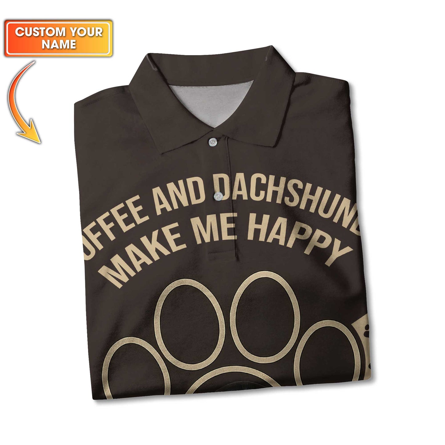 Coffee Dachshund Shirt, Funny Weiner Dog T Shirt, Pattern Polos For Spooky Season, Custom Name Shirt