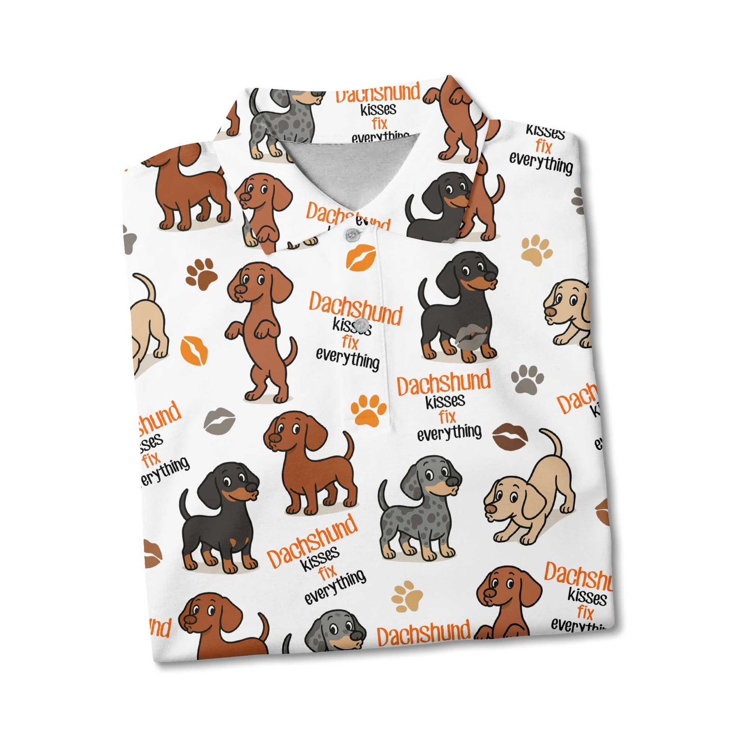 Dachshund Kisses Fix Everything Pattern Polos, Dachshund Shirt, Weiner Dog T Shirt