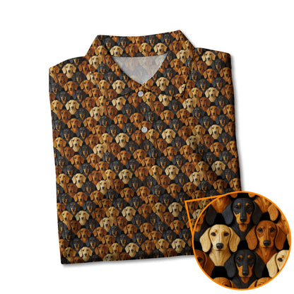 Funny All Over Print With Multiple Dog Faces Shirt, Pattern Polos, Dachshund Shirt, Weiner Dog Shirts