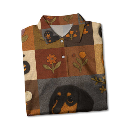 Pattern Polos For Spooky Season, Dachshund Halloween Shirt, Dachshund T Shirt - Autumn Floral Pumpkin