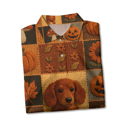Pattern Polos For Spooky Season, Dachshund Sweatshirt, Fall Leaves Pumpkin Dog Shirt