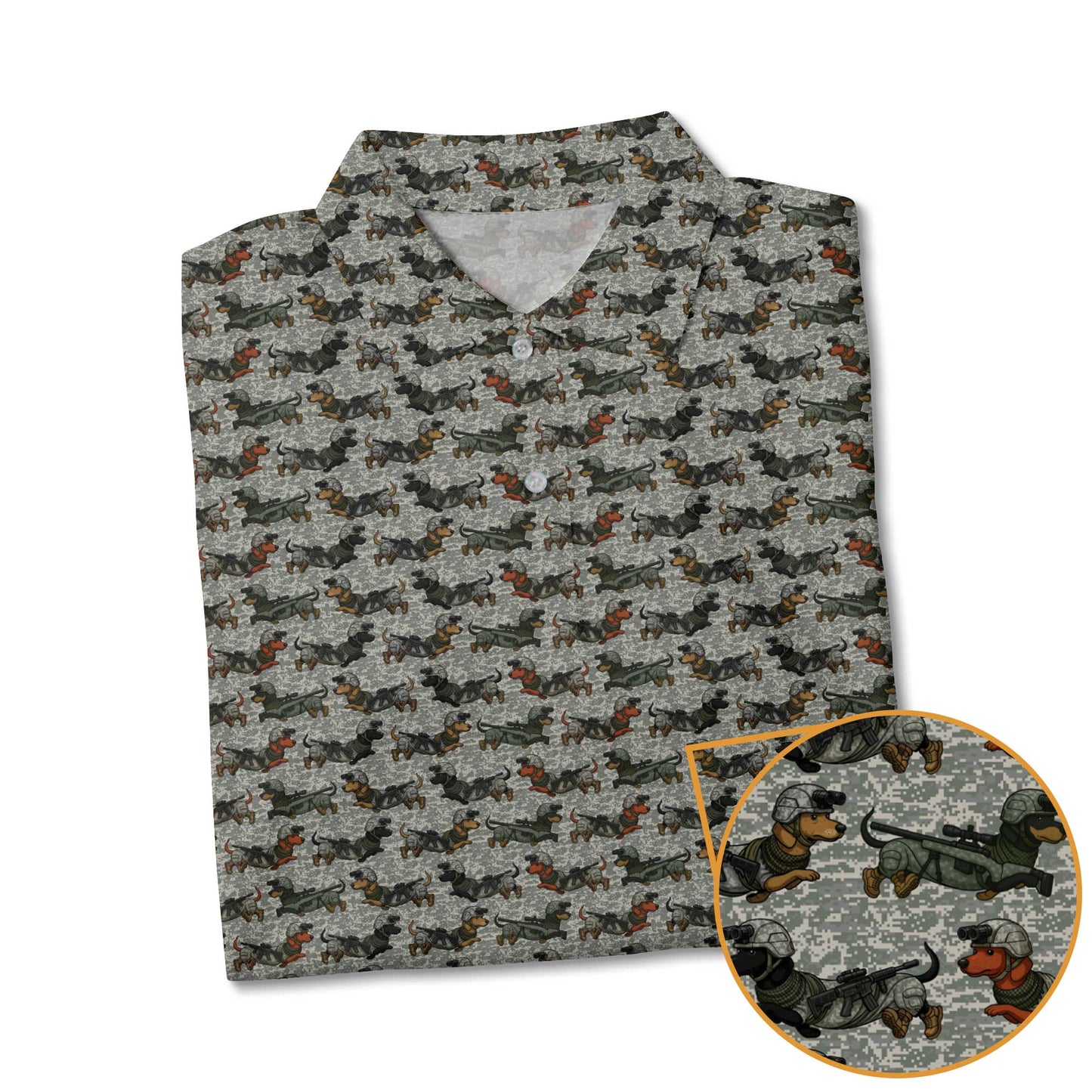 Sausage Dog Camo All Over Tee, Pattern Polos For Dog Lover, Dachshund Shirt