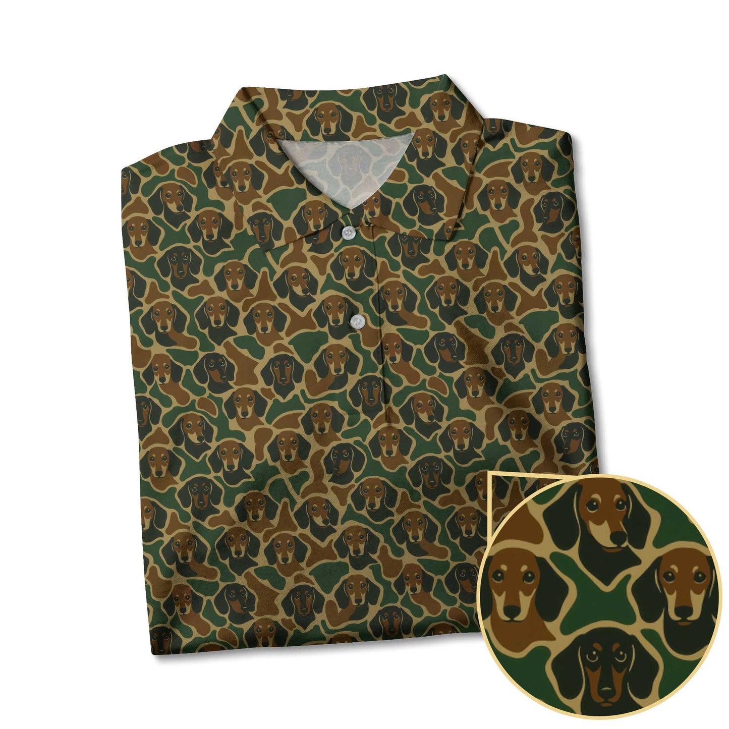 Camo Dachshund Pattern Polos , Weenie Dog Shirt, Dog Lover Gift
