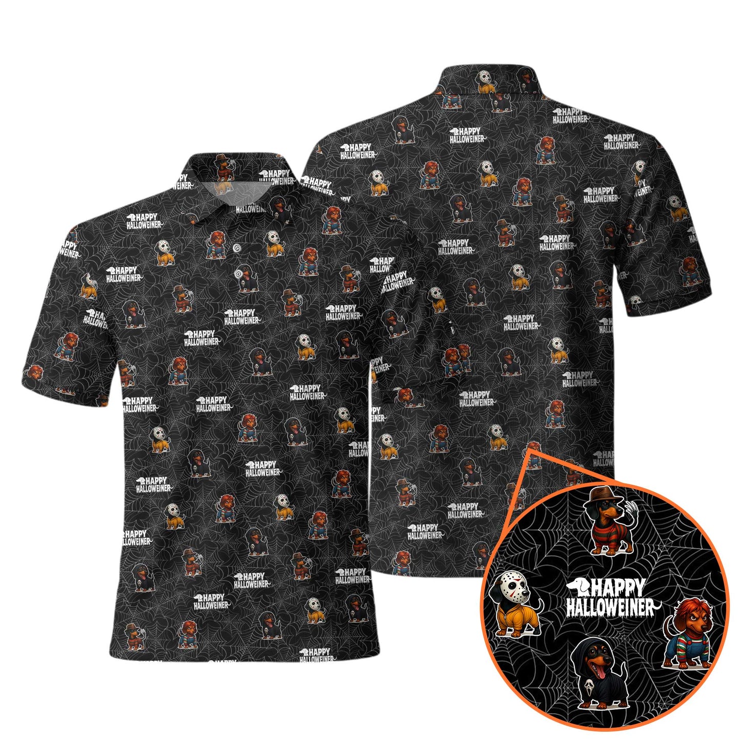 Dachshund Halloween Shirt, Funny Weiner Dog Shirts, Pattern Polos For Spooky Season