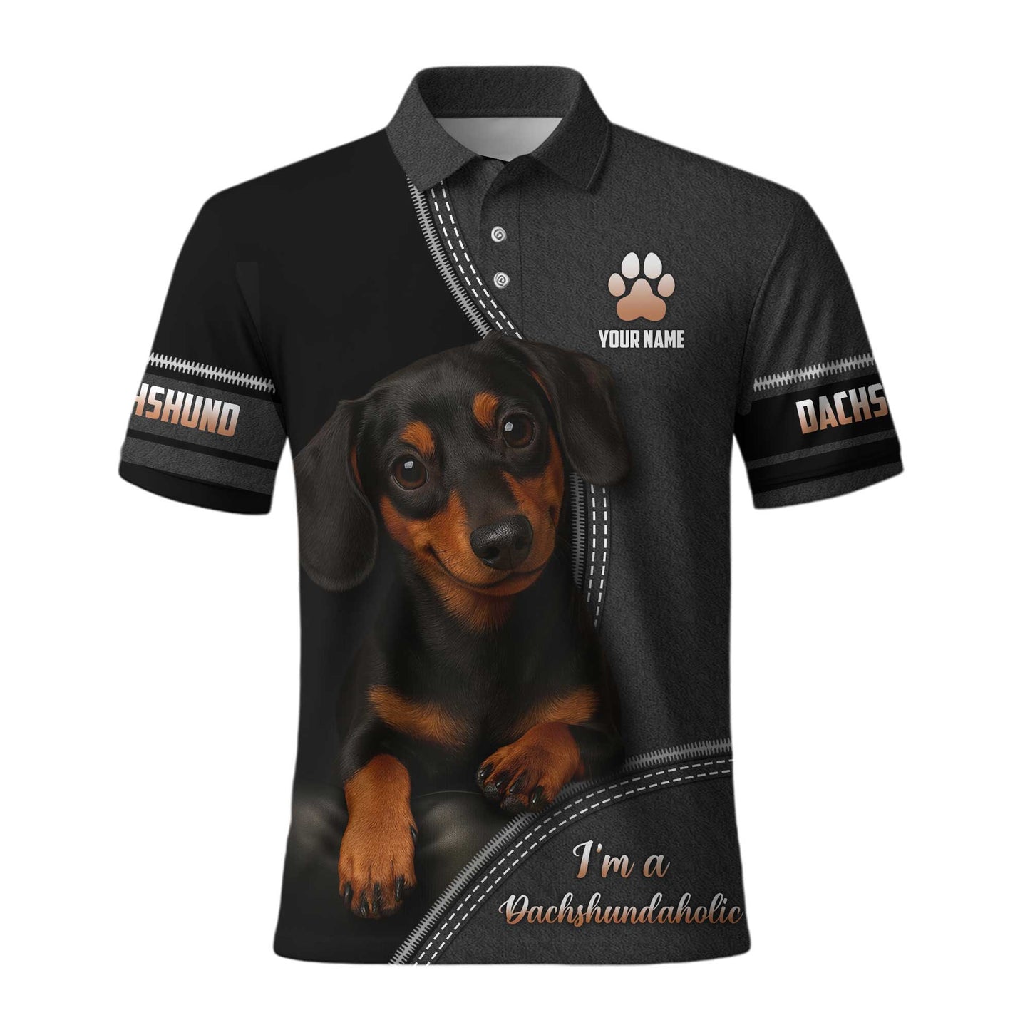 Dachshundaholic, Pattern Polos For Spooky Season, Dachshund Shirt, Weiner Dog T Shirt