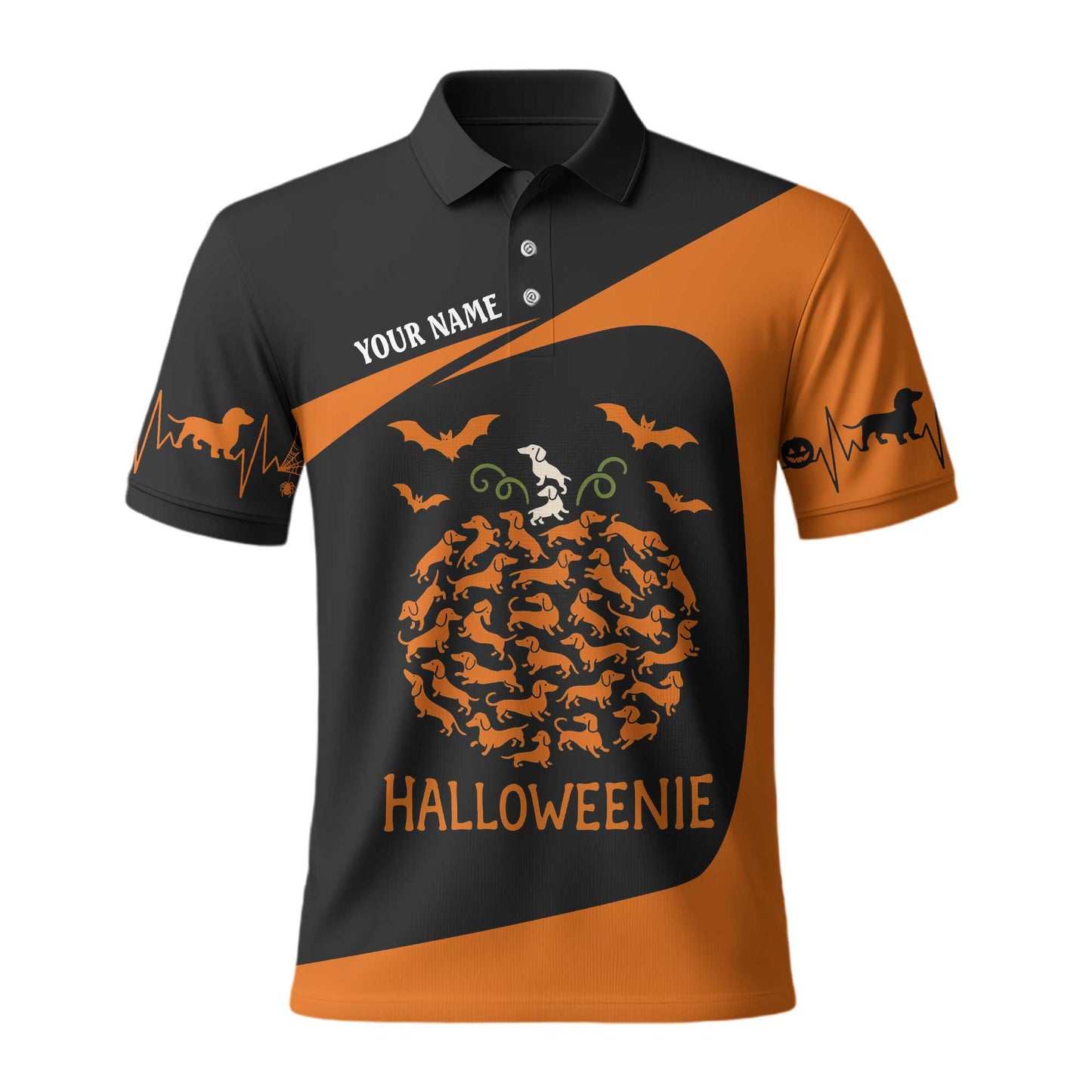 HalloWeenie - Dachshund Halloween Shirt, Weenie Dog Shirts, Pattern Polos For Spooky Season - Custom Name Shirt
