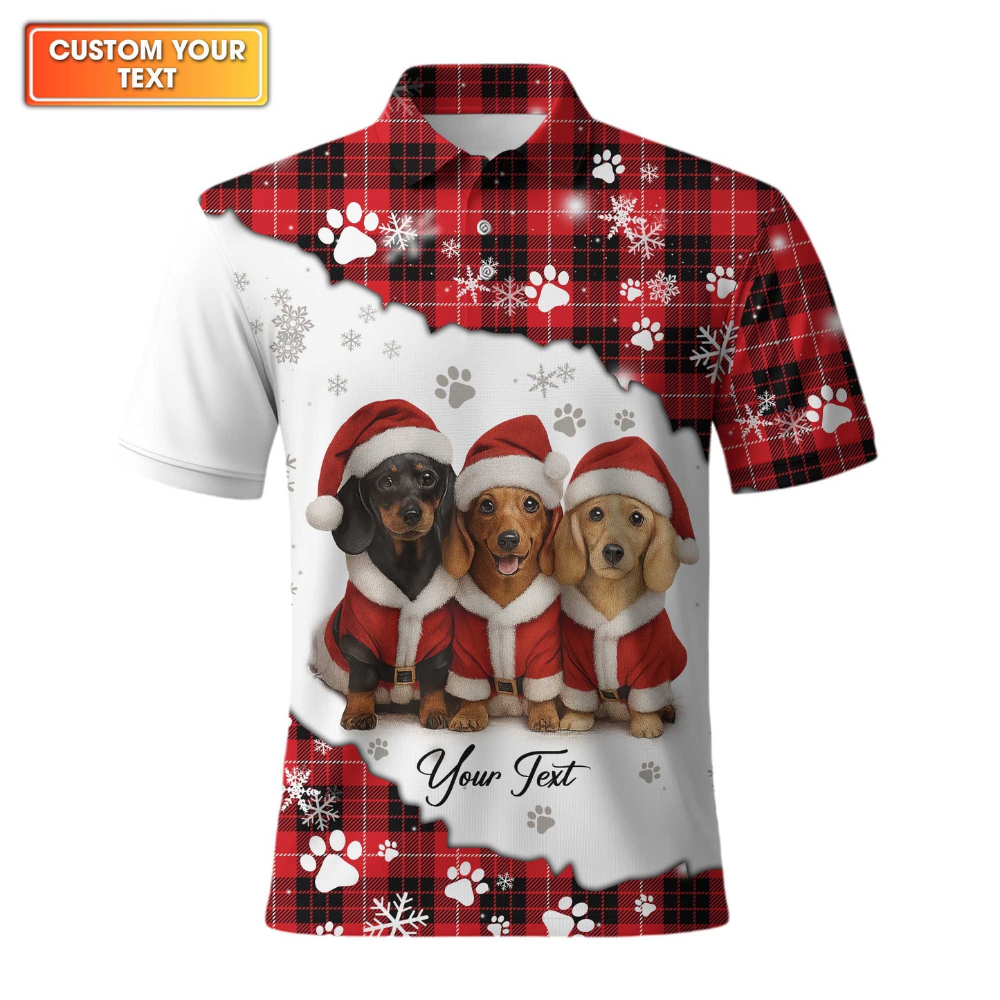 Dachshund Christmas Shirt, Weiner Dog T Shirt, Pattern Polos For Spooky Season, Custom Quote Shirt