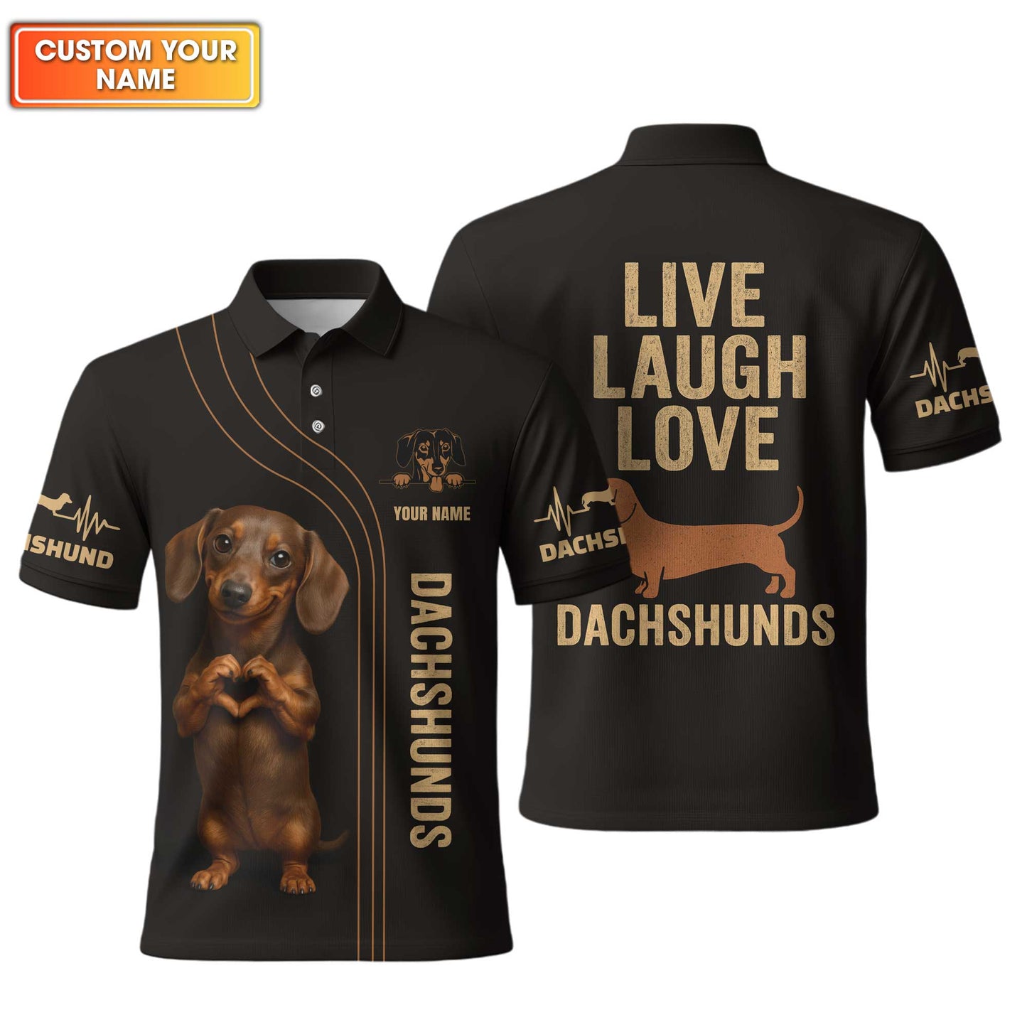 Custom Name Shirt With Cute Puppy Heart Hands Design, Dachshund Sweatshirt, Weiner Dog Shirts