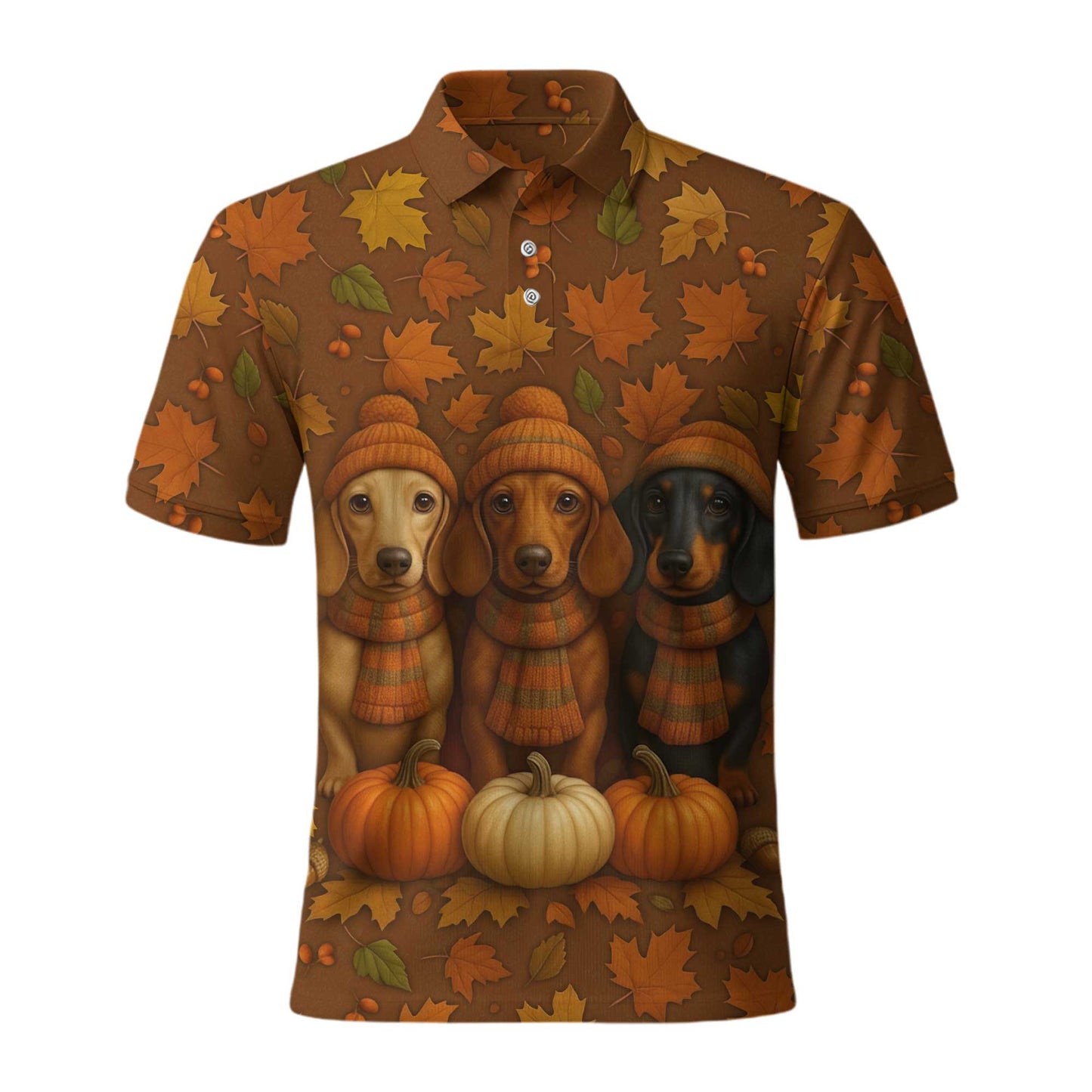 Autumn Fall Pumpkin Wiener Dog Shirt - Weiner Dog Christmas T Shirt, Dachshund Shirt Women’s, Pattern Polos For Spooky Season