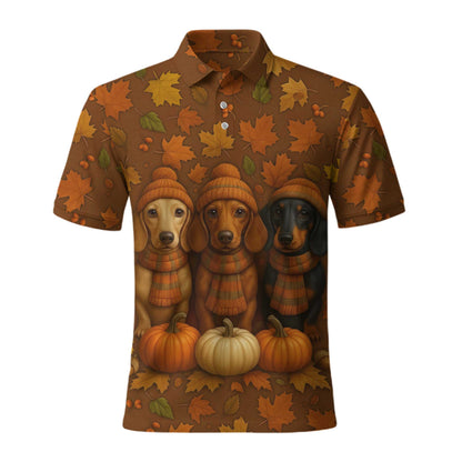 Autumn Fall Pumpkin Wiener Dog Shirt - Weiner Dog Christmas T Shirt, Dachshund Shirt Women’s, Pattern Polos For Spooky Season