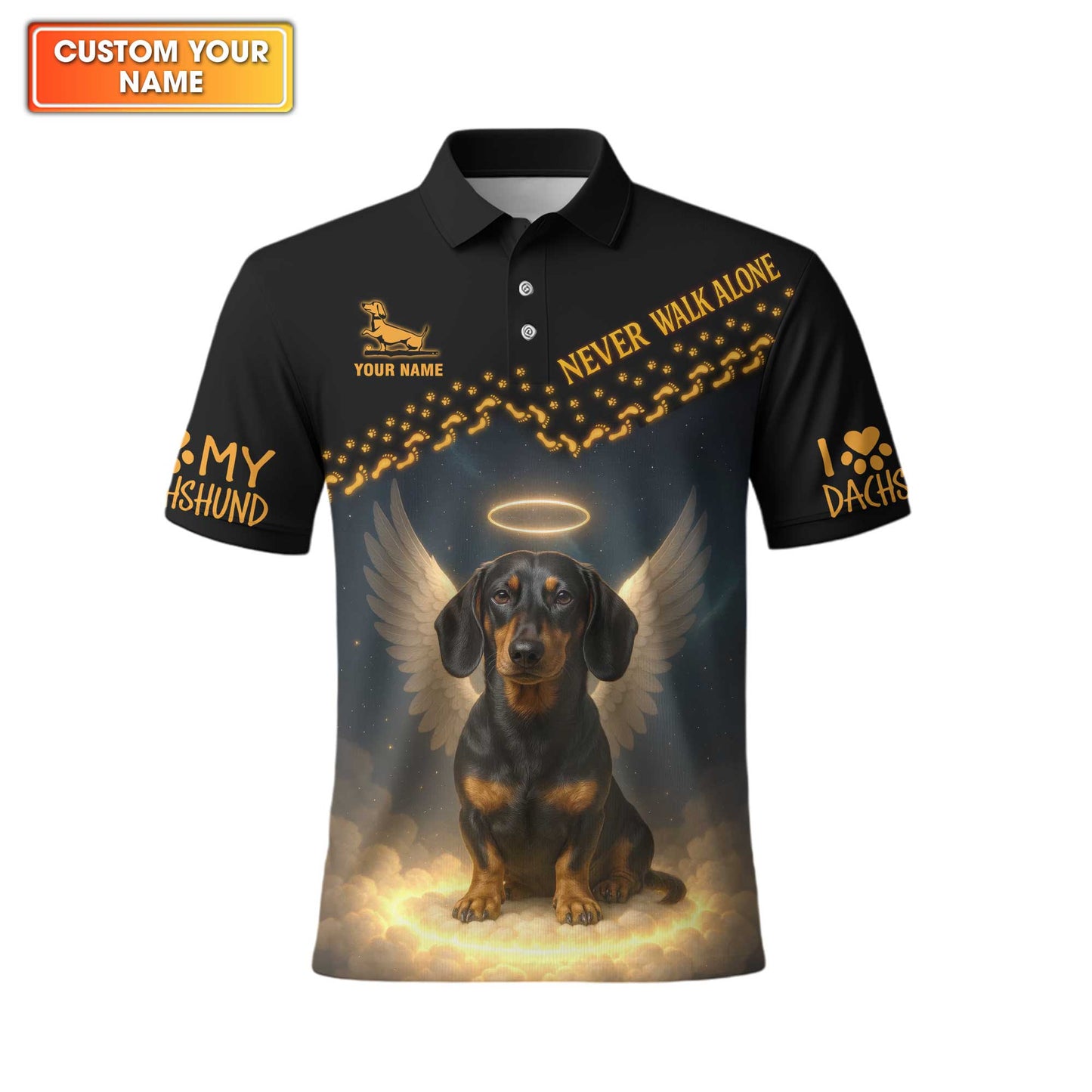 Never Walk Alone Angel Dachshund Custom Name Shirt, Dachshund Shirt, Weiner Dog T Shirt