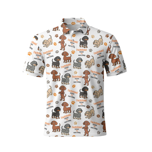 Dachshund Kisses Fix Everything Pattern Polos, Dachshund Shirt, Weiner Dog T Shirt