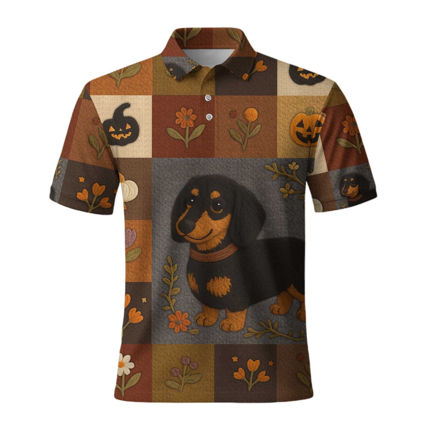 Pattern Polos For Spooky Season, Dachshund Halloween Shirt, Dachshund T Shirt - Autumn Floral Pumpkin