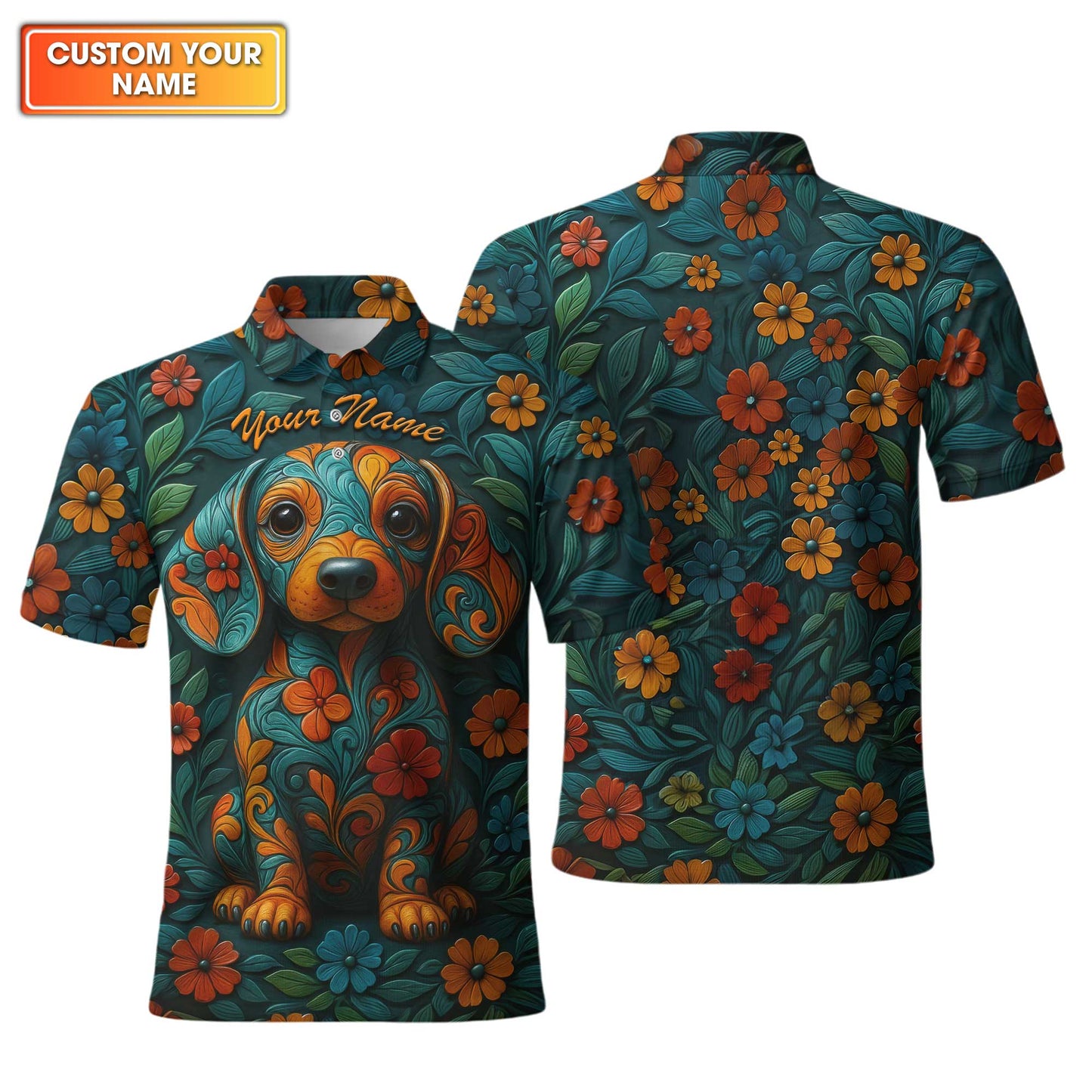 Custom Name Dachshund Shirt, Weiner Dog Shirts, Dachshund T Shirt, Floral Pattern