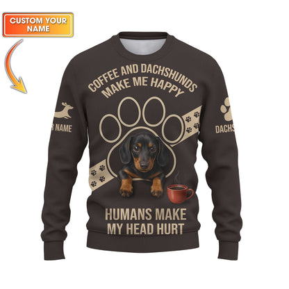 Coffee Dachshund Shirt, Funny Weiner Dog T Shirt, Pattern Polos For Spooky Season, Custom Name Shirt