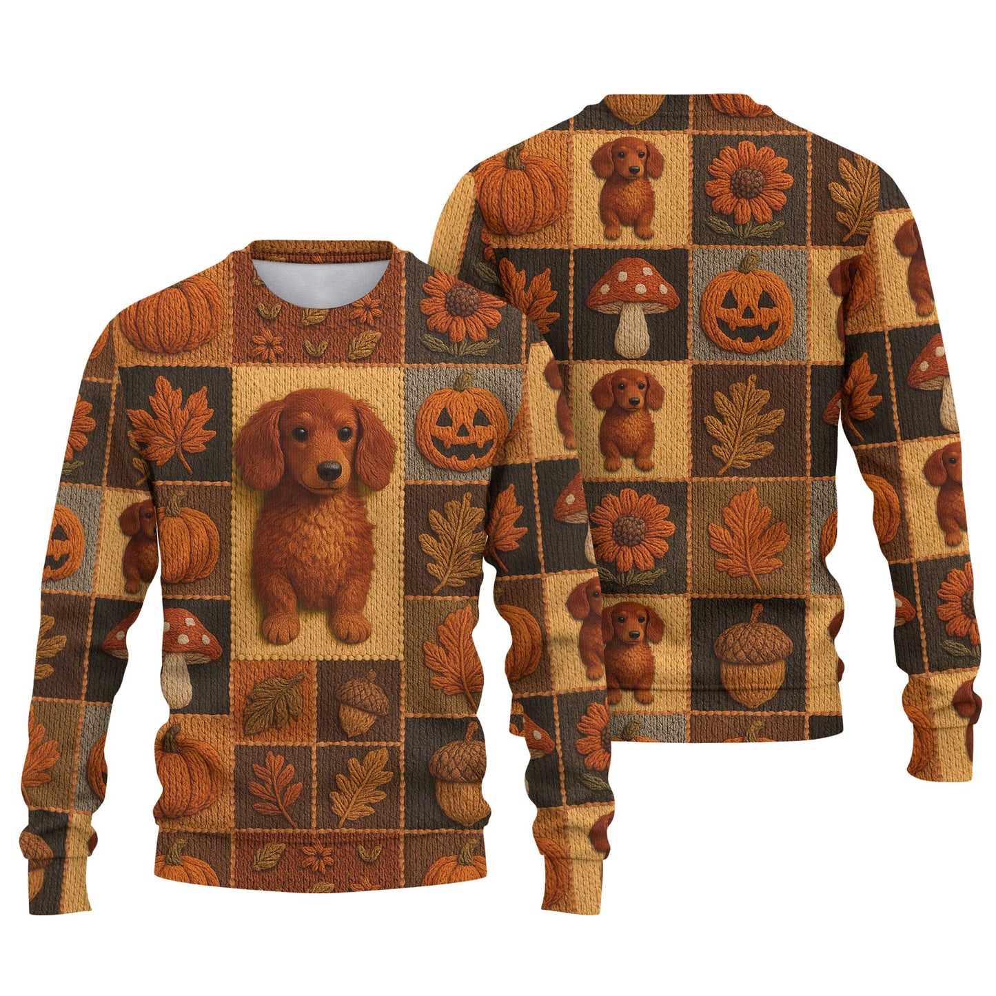 Pattern Polos For Spooky Season, Dachshund Sweatshirt, Fall Leaves Pumpkin Dog Shirt