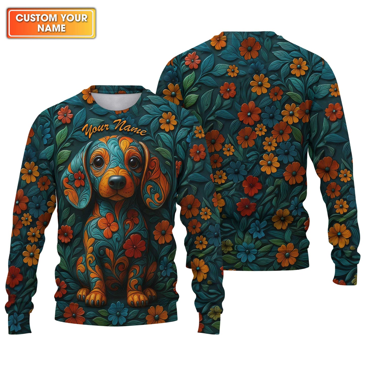 Custom Name Dachshund Shirt, Weiner Dog Shirts, Dachshund T Shirt, Floral Pattern