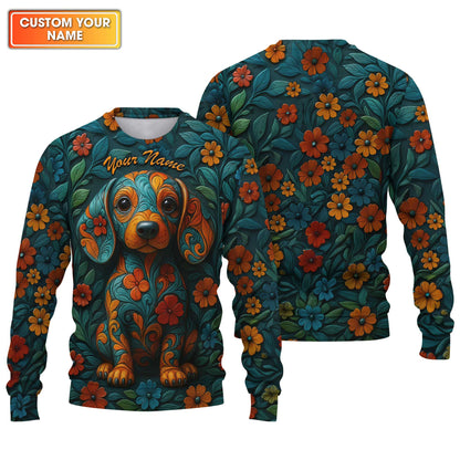Custom Name Dachshund Shirt, Weiner Dog Shirts, Dachshund T Shirt, Floral Pattern