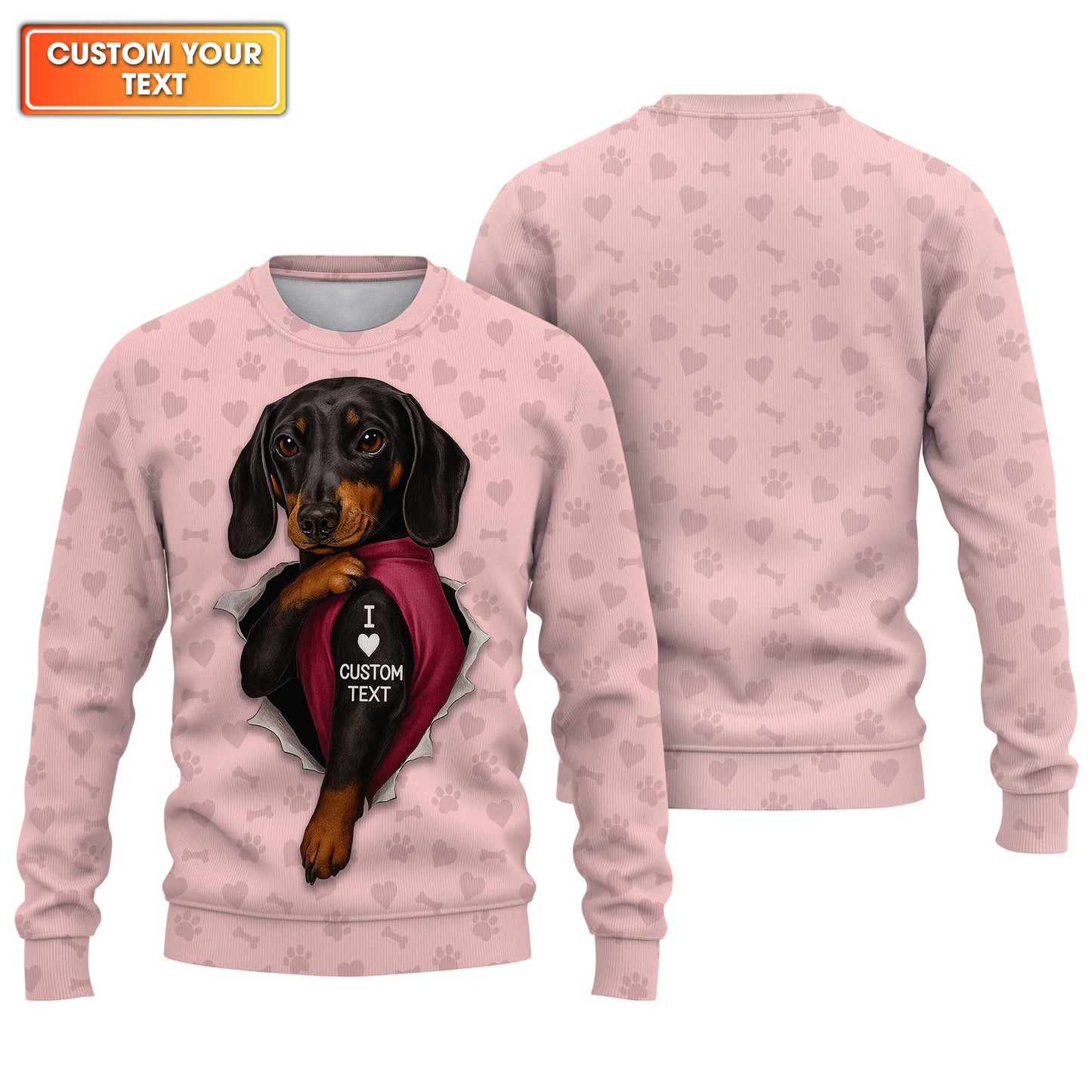I Love Dachshund Custom Name Pink Shirt, Weenie Dog Lovers Shirt, Cute Dachshund Shirt