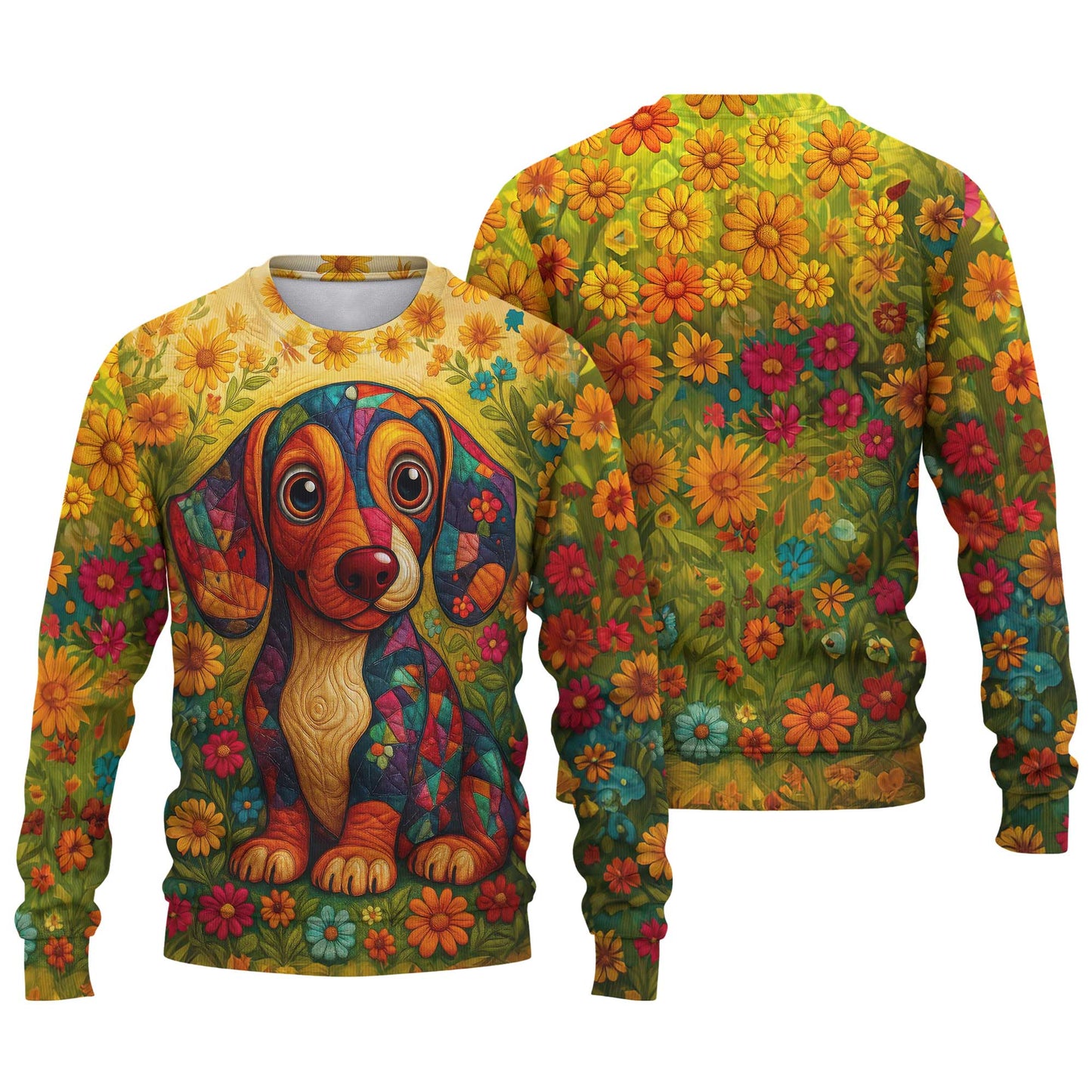 Dachshund Shirt, Weenie Dog Shirts With Colorful Floral Art Design