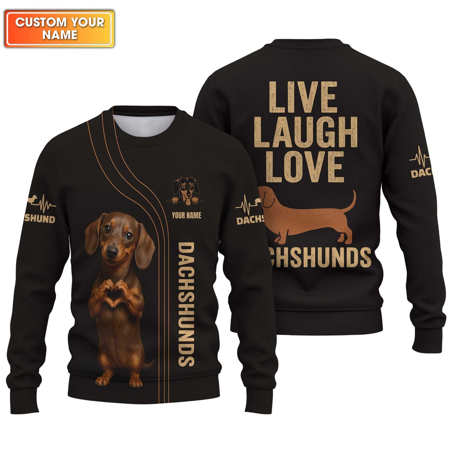 Custom Name Shirt With Cute Puppy Heart Hands Design, Dachshund Sweatshirt, Weiner Dog Shirts