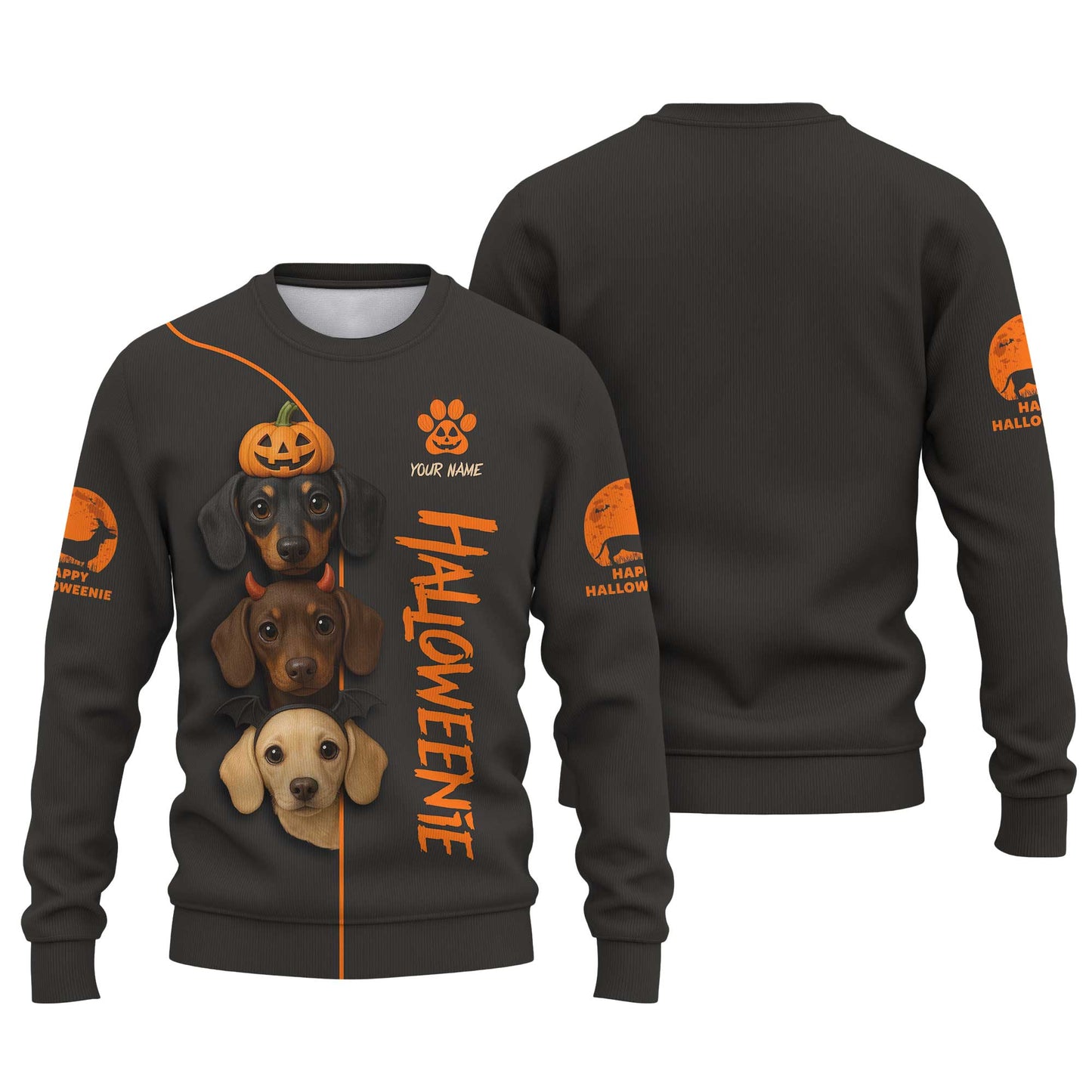 HalloWeenie - Dachshund Holiday Shirt, Christmas Tree Weiner Dog Tee, Pattern Polos For Spooky Season - Custom Name Shirt