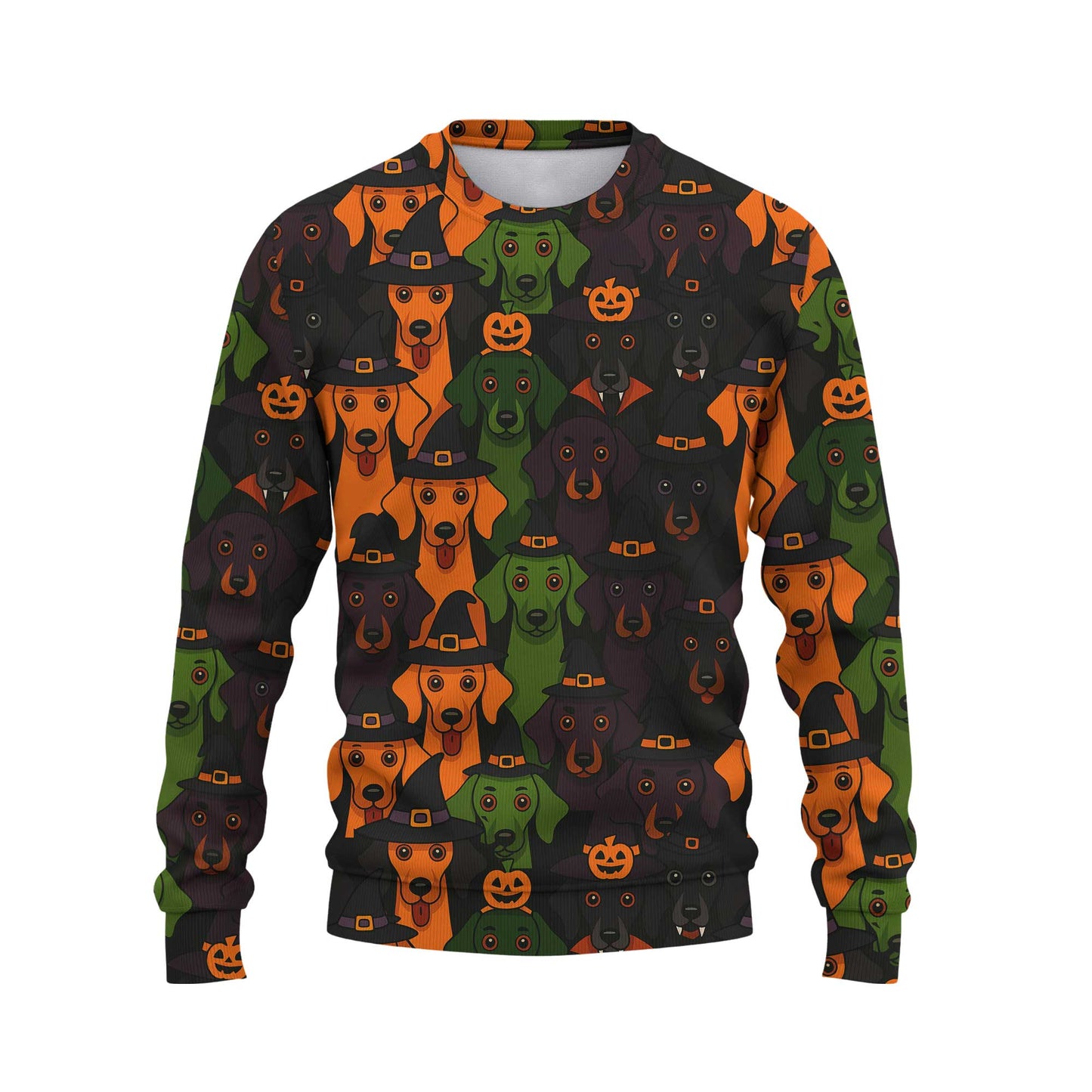 Weenie Dog Halloween With Witch Hat Print, Pattern Polos For Spooky Season, Dachshund Hoodie