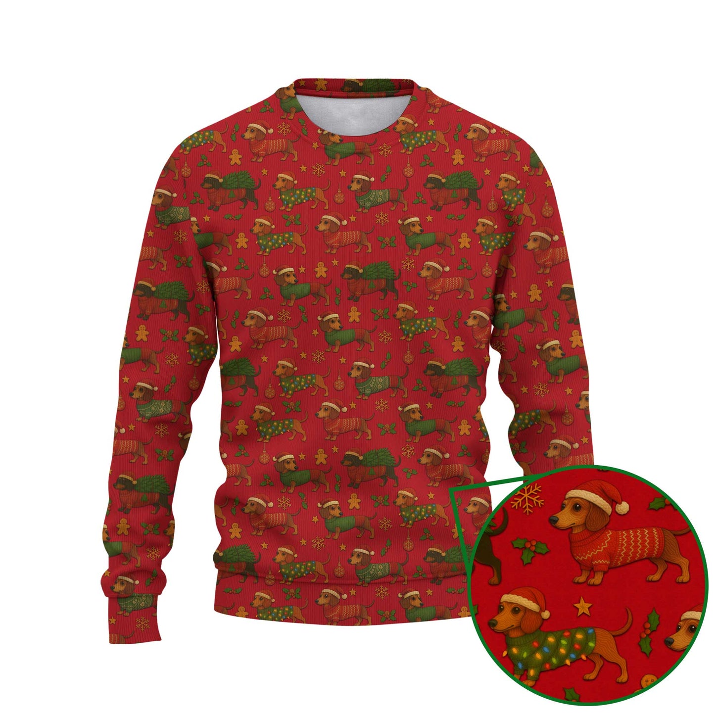 Festive Holiday Shirt, Dachshund Shirt, Weiner Dog T Shirt, Pattern Polos For Christmas