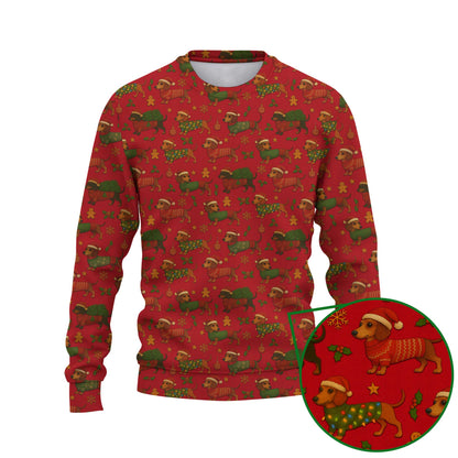 Festive Holiday Shirt, Dachshund Shirt, Weiner Dog T Shirt, Pattern Polos For Christmas