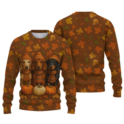 Autumn Fall Pumpkin Wiener Dog Shirt - Weiner Dog Christmas T Shirt, Dachshund Shirt Women’s, Pattern Polos For Spooky Season