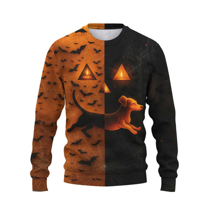 Split Orange & Black Spooky Halloween Dachshund Shirt, Dachshund Shirt, Weiner Dog T Shirt