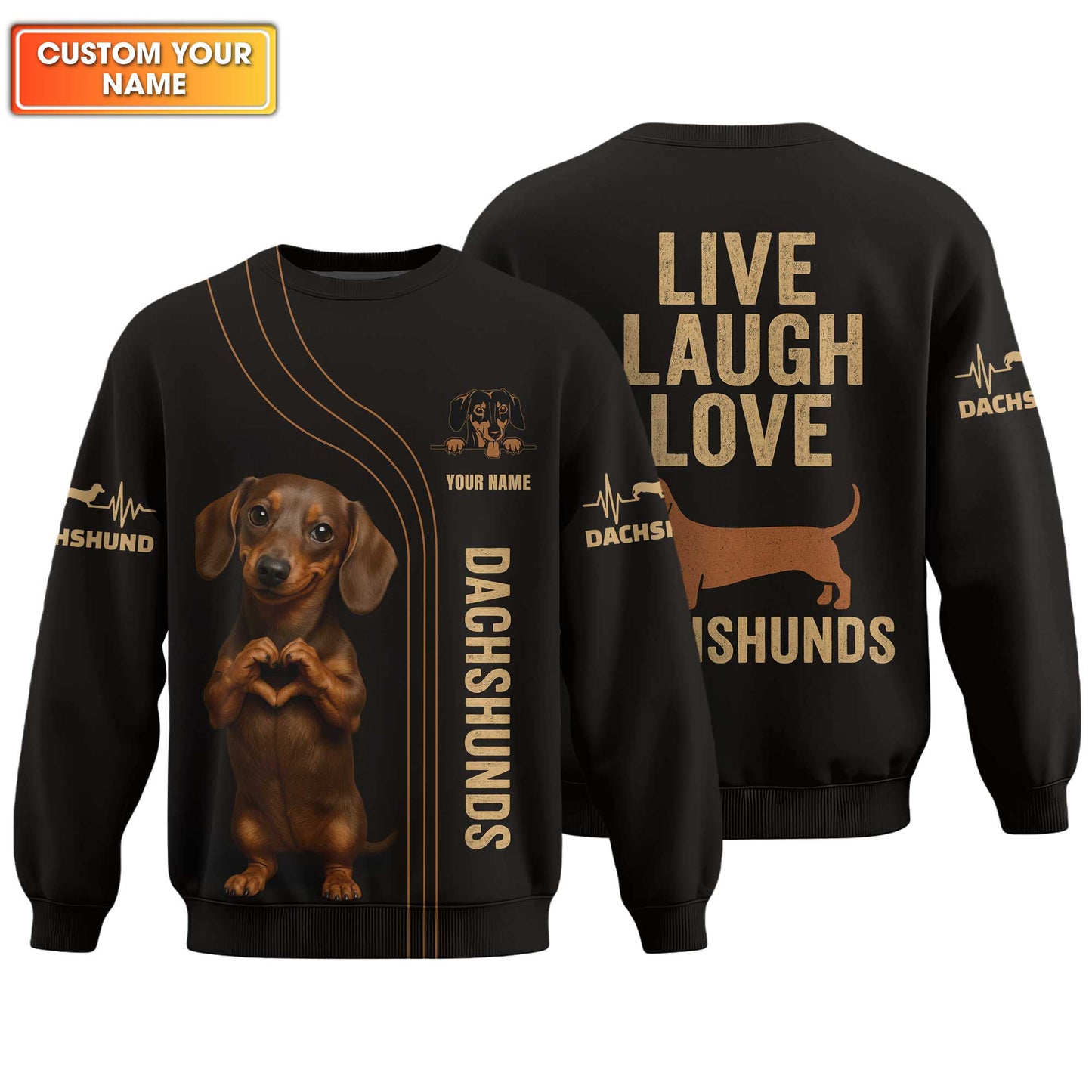 Custom Name Shirt With Cute Puppy Heart Hands Design, Dachshund Sweatshirt, Weiner Dog Shirts