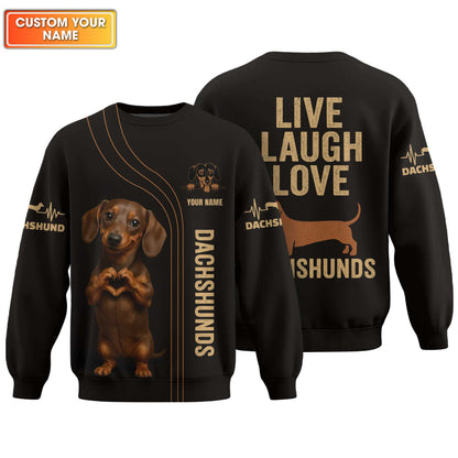 Custom Name Shirt With Cute Puppy Heart Hands Design, Dachshund Sweatshirt, Weiner Dog Shirts