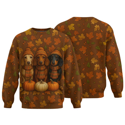 Autumn Fall Pumpkin Wiener Dog Shirt - Weiner Dog Christmas T Shirt, Dachshund Shirt Women’s, Pattern Polos For Spooky Season