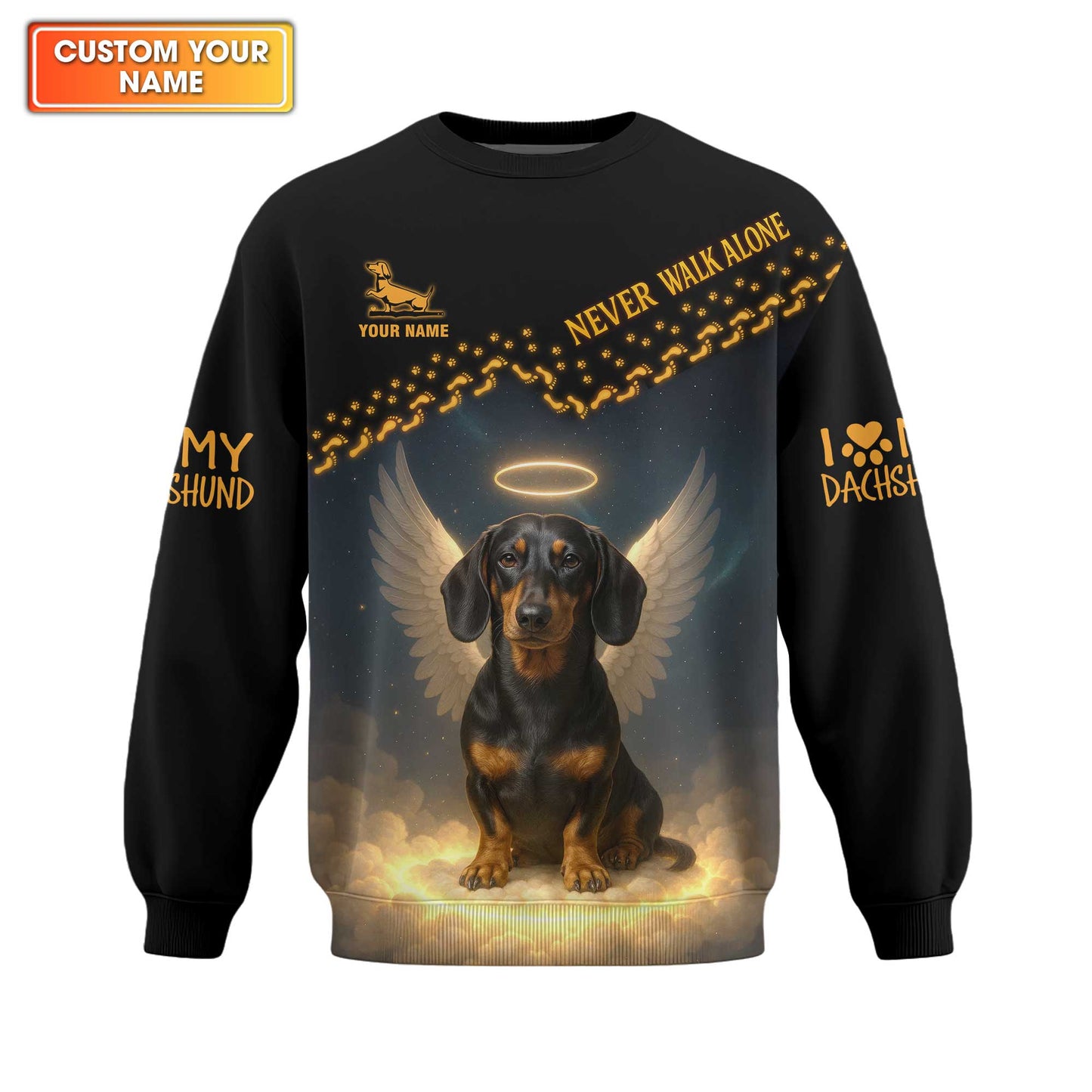 Never Walk Alone Angel Dachshund Custom Name Shirt, Dachshund Shirt, Weiner Dog T Shirt