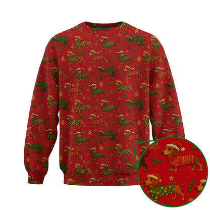 Festive Holiday Shirt, Dachshund Shirt, Weiner Dog T Shirt, Pattern Polos For Christmas