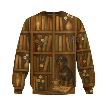 Cozy Bookshelf Design With Dog, Coffee And Candlelight, Dachshund Shirt, Dachshund Sweatshirt