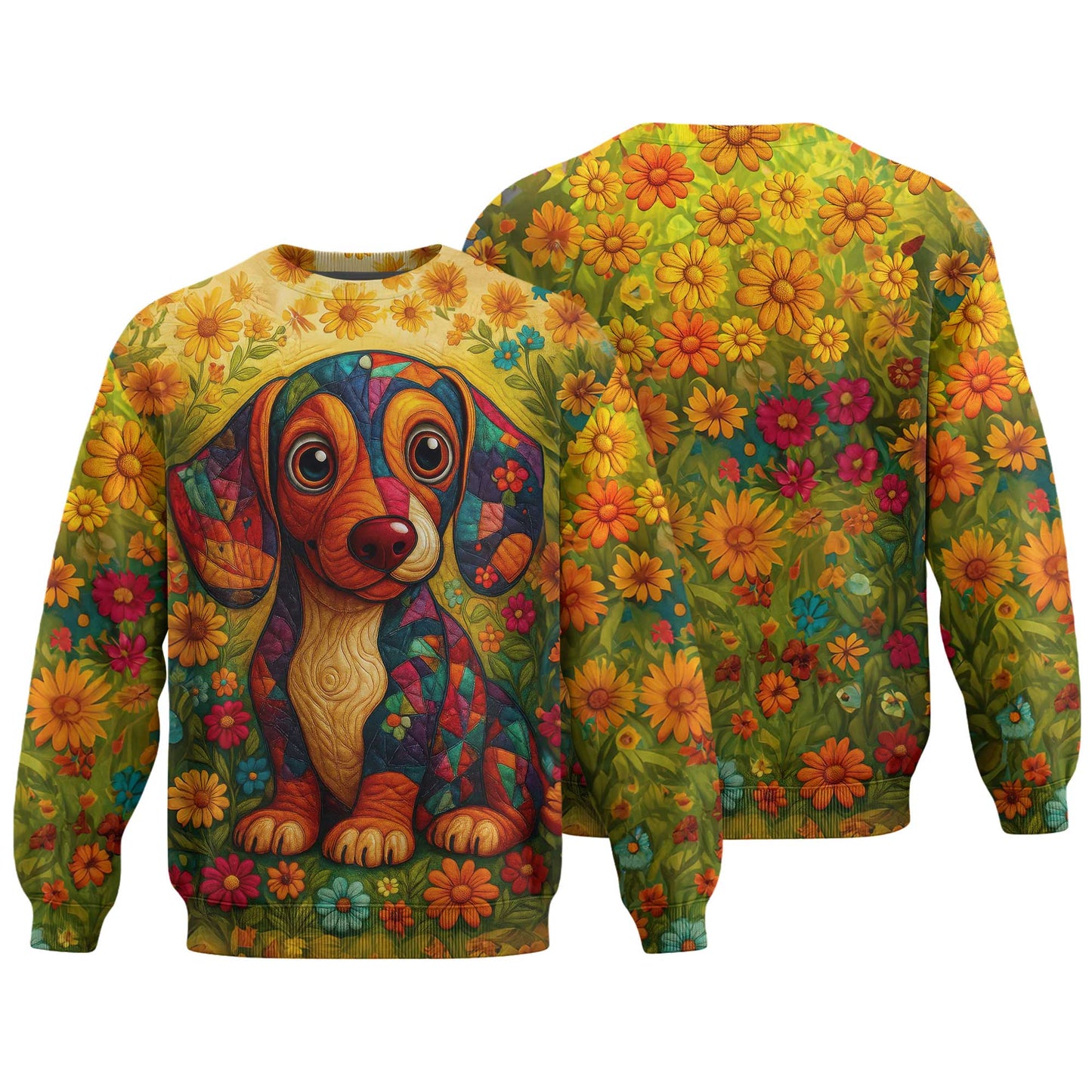 Dachshund Shirt, Weenie Dog Shirts With Colorful Floral Art Design