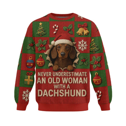 An Old Woman With A Dachshund, Dachshund Shirt Women's, Weiner Dog Tee, Pattern Polos For Spooky Season