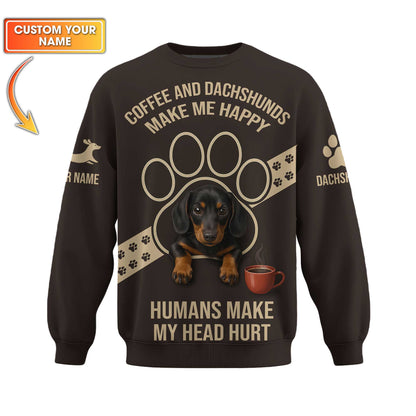 Coffee Dachshund Shirt, Funny Weiner Dog T Shirt, Pattern Polos For Spooky Season, Custom Name Shirt