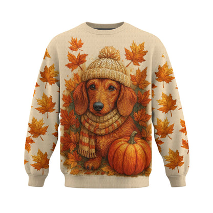 Fall Pumpkin Season Autumn Leaves Tee, Dachshund Shirt, Weiner Dog T Shirt
