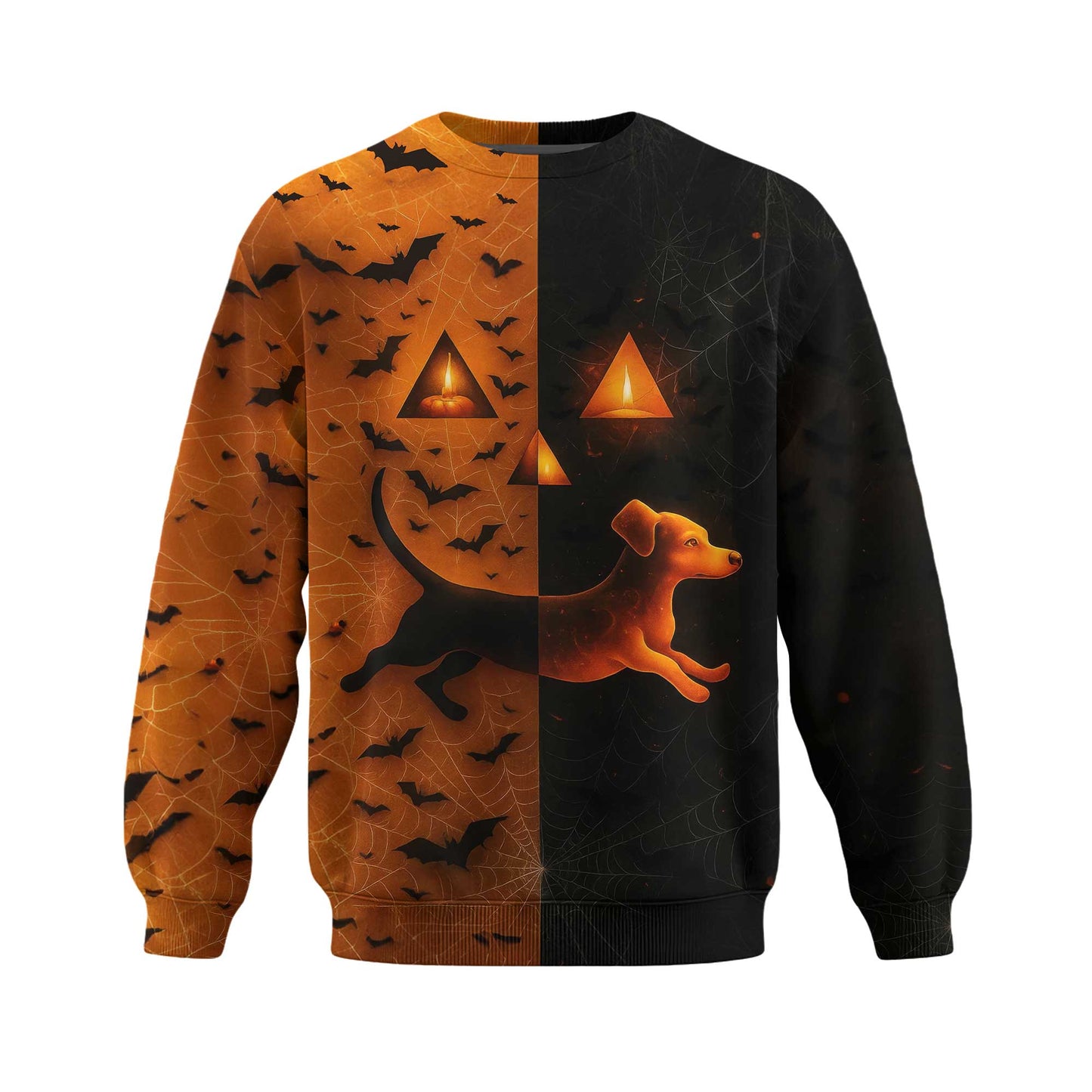 Split Orange & Black Spooky Halloween Dachshund Shirt, Dachshund Shirt, Weiner Dog T Shirt