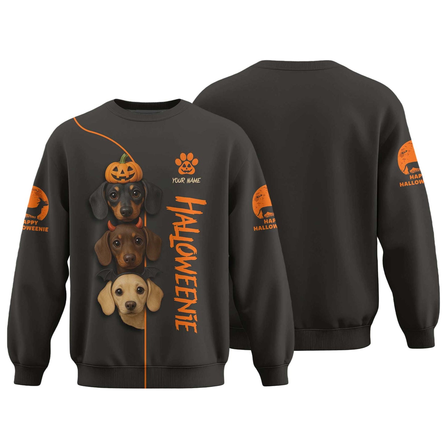 HalloWeenie - Dachshund Holiday Shirt, Christmas Tree Weiner Dog Tee, Pattern Polos For Spooky Season - Custom Name Shirt